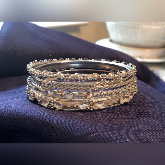 Silver Tone 5pc Bangle Bracelets - Picture 6 of 6